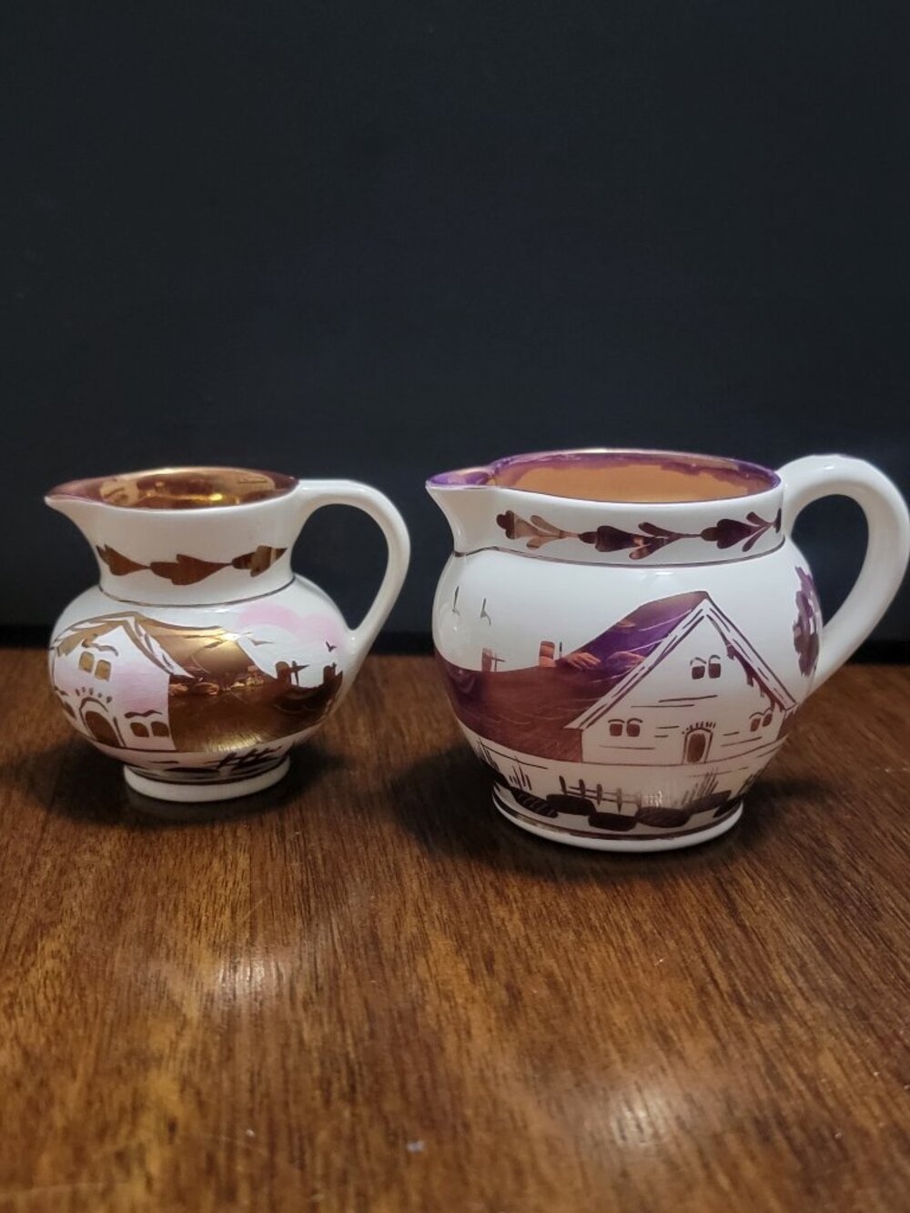 Vintage Old Castle England Lusterware Creamer Pitcher Pair – Pink Purple Village